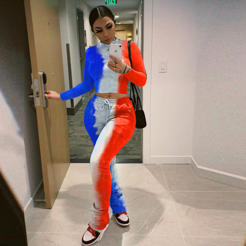 Tie-dye Printed Pleated Pants Sportswear Set