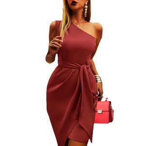 Sleeveless Slant Shoulder Irregular Lace-up Party Dress