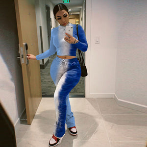 Tie-dye Printed Pleated Pants Sportswear Set