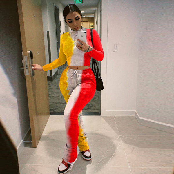 Tie-dye Printed Pleated Pants Sportswear Set