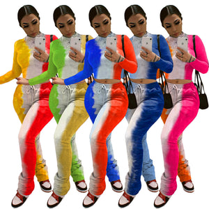 Tie-dye Printed Pleated Pants Sportswear Set