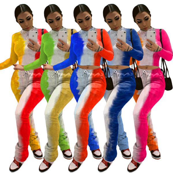 Tie-dye Printed Pleated Pants Sportswear Set