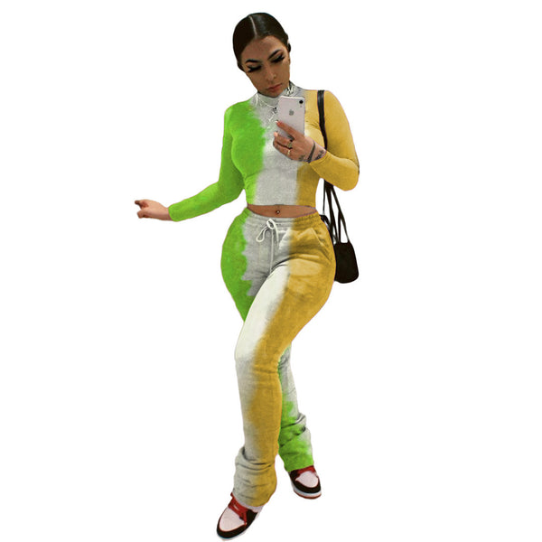 Tie-dye Printed Pleated Pants Sportswear Set