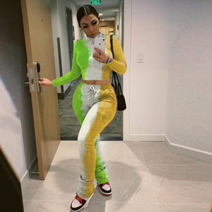 Tie-dye Printed Pleated Pants Sportswear Set