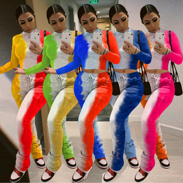 Tie-dye Printed Pleated Pants Sportswear Set