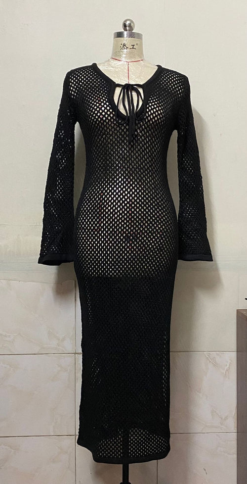 Beach Sun Protection Dress Knitted Hollow Out See-through Women